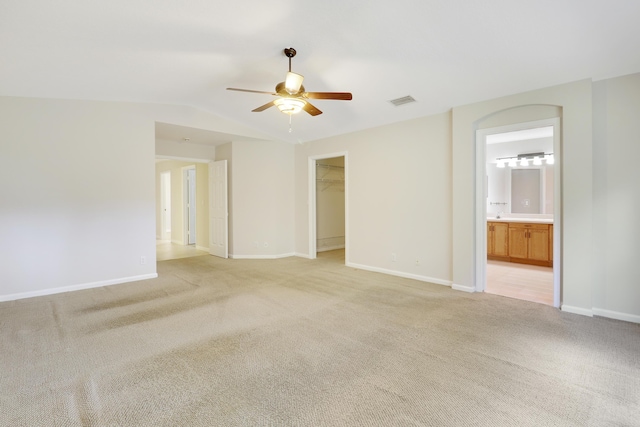 1466 Artimino Ln, Boynton Beach, FL 33436 - spare room featuring ceiling fan, light colored carpet, and lofted ceiling