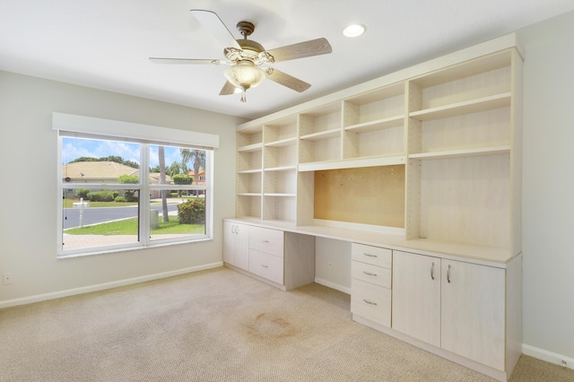 1466 Artimino Ln, Boynton Beach, FL 33436 - unfurnished office featuring light carpet, built in desk, and ceiling fan
