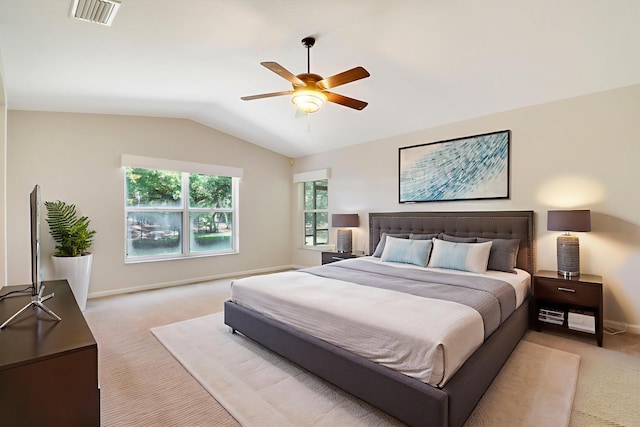 1466 Artimino Ln, Boynton Beach, FL 33436 - bedroom featuring light carpet, lofted ceiling, and a ceiling fan