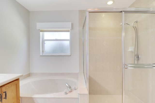 1466 Artimino Ln, Boynton Beach, FL 33436 - bathroom featuring a garden tub, a stall shower, vanity, and recessed lighting