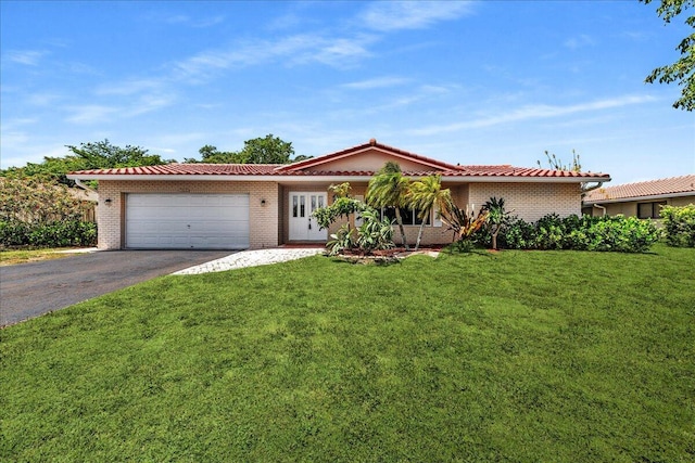 11061 NW 45th St, Coral Springs, FL 33065 - ranch-style home featuring driveway, a tile roof, a garage, and a front lawn