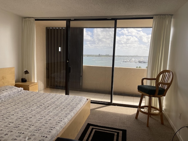 5200 N Flagler Dr Unit 1106, West Palm Beach, FL 33407 - bedroom featuring a water view, a textured ceiling, and carpet flooring