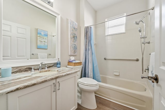 876 SW Rocky Bayou Ter, Port Saint Lucie, FL 34986 - full bath featuring vanity, shower / bath combo with shower curtain, and wood finished floors