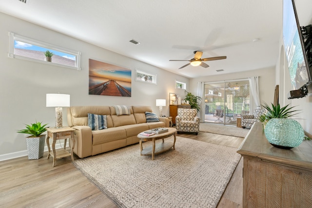 876 SW Rocky Bayou Ter, Port Saint Lucie, FL 34986 - living area with ceiling fan, plenty of natural light, and light wood finished floors