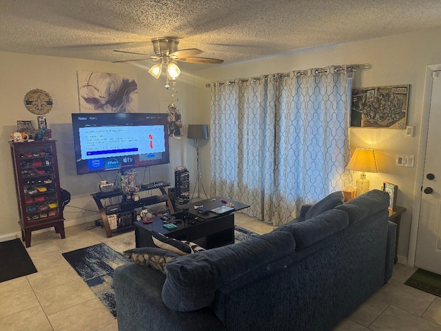 327 NE Surfside Ave, Port Saint Lucie, FL 34983 - tiled living area with a ceiling fan and a textured ceiling