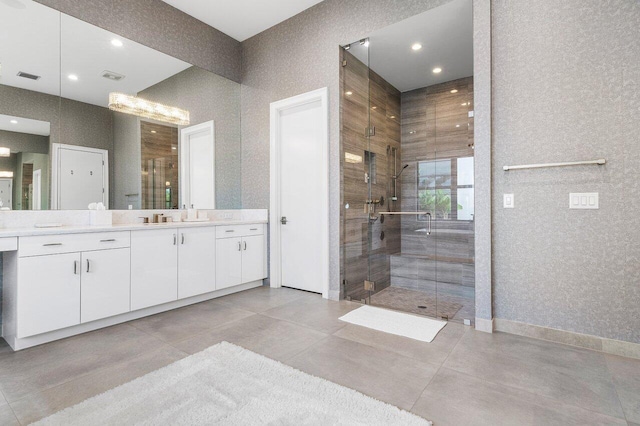 17432 Ponte Chiasso Dr, Boca Raton, FL 33496 - full bathroom with a shower stall, vanity, and recessed lighting