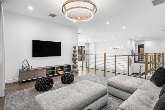 17432 Ponte Chiasso Dr, Boca Raton, FL 33496 - living area featuring a chandelier, wood finished floors, and recessed lighting