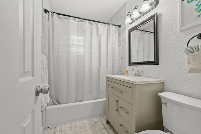 346 Hernando St, Hutchinson Island, FL 34949 - bathroom with vanity, shower / bath combination with curtain, tile patterned floors, and a textured wall