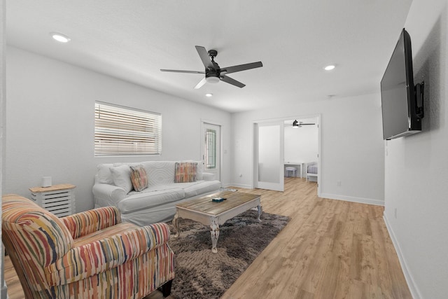 346 Hernando St, Hutchinson Island, FL 34949 - living area with ceiling fan, light wood finished floors, and recessed lighting