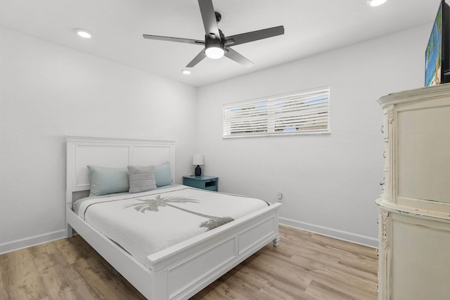 346 Hernando St, Hutchinson Island, FL 34949 - bedroom with recessed lighting, light wood-style floors, and a ceiling fan