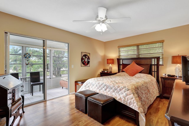 237 Farnham J, Deerfield Beach, FL 33442 - bedroom with access to outside, light wood-style floors, and ceiling fan