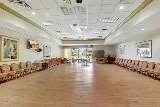 2915 NW 14th St, Delray Beach, FL 33445 - misc room with wood finished floors, ornamental molding, recessed lighting, a tray ceiling, and a paneled ceiling
