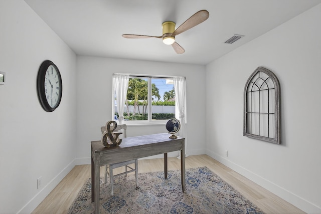 131 Cruiser Rd S, North Palm Beach, FL 33408 - office area featuring ceiling fan and light wood-style flooring