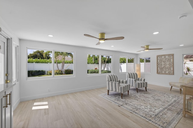 131 Cruiser Rd S, North Palm Beach, FL 33408 - sitting room featuring a ceiling fan, light wood-style flooring, and recessed lighting