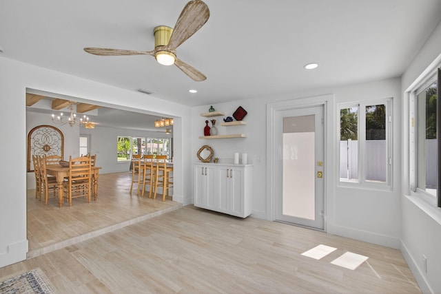 131 Cruiser Rd S, North Palm Beach, FL 33408 - dining space featuring a chandelier, recessed lighting, light wood-style floors, and a ceiling fan