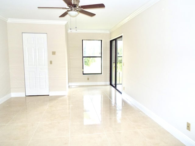 3350 Perimeter Dr Unit 1323, Greenacres, FL 33467 - empty room featuring crown molding, a ceiling fan, and light tile patterned floors