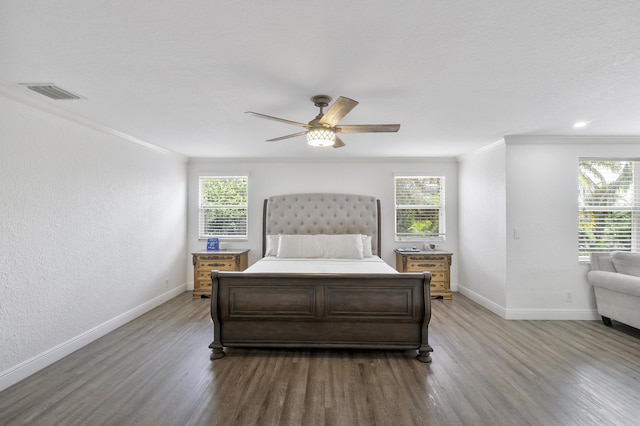12358 Saint Simon Dr, Boca Raton, FL 33428 - bedroom featuring crown molding, wood finished floors, multiple windows, and a ceiling fan