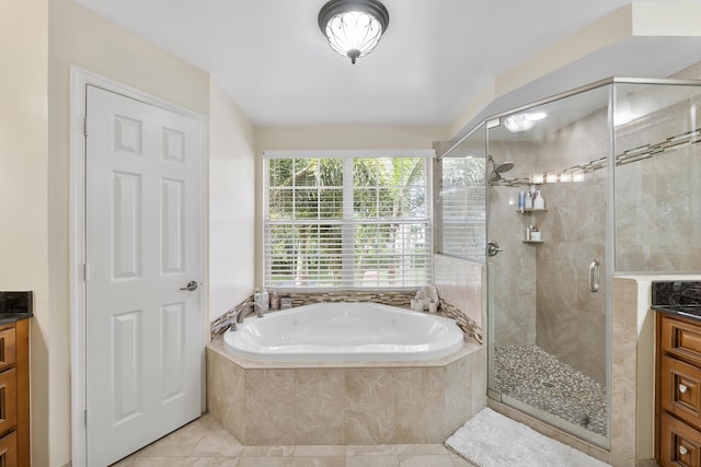 12358 Saint Simon Dr, Boca Raton, FL 33428 - full bath featuring vanity, a bath, a stall shower, and tile patterned flooring