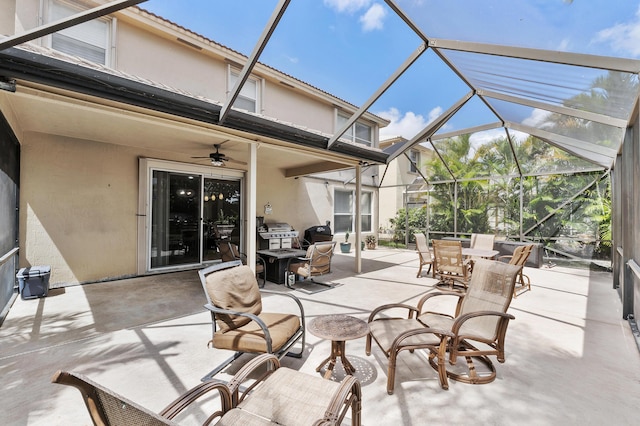 12358 Saint Simon Dr, Boca Raton, FL 33428 - view of patio / terrace with ceiling fan, outdoor dining space, and a lanai