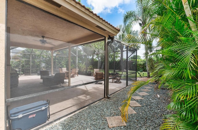 12358 Saint Simon Dr, Boca Raton, FL 33428 - view of patio with a lanai and a ceiling fan