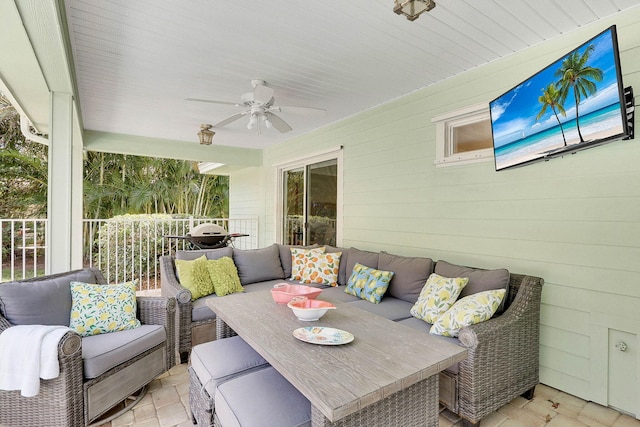 3824 SE Fairway E, Stuart, FL 34997 - view of patio / terrace featuring outdoor lounge area and a ceiling fan
