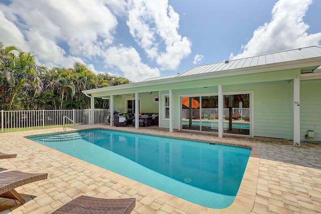 3824 SE Fairway E, Stuart, FL 34997 - view of pool featuring a patio, an outdoor living space, and ceiling fan