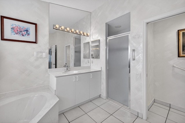 6679 Sherbrook Dr, Boynton Beach, FL 33437 - full bath with vanity, tile patterned flooring, a stall shower, and a bath