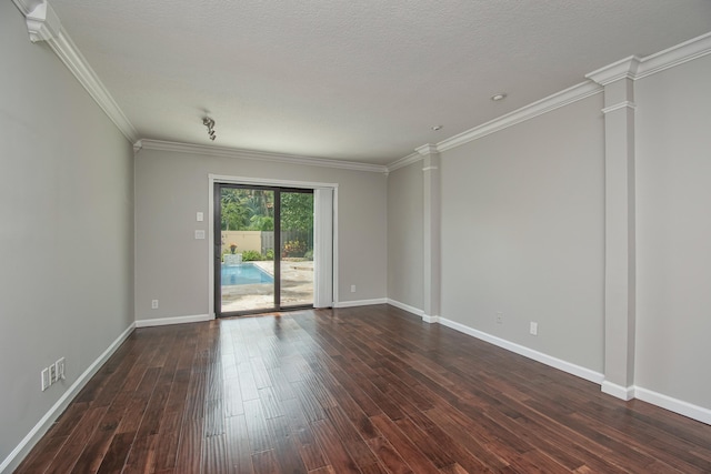 21734 San Simeon Cir, Boca Raton, FL 33433 - spare room with ornate columns, dark wood-style floors, and crown molding