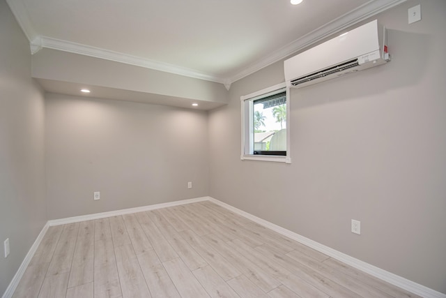 21734 San Simeon Cir, Boca Raton, FL 33433 - spare room featuring a wall mounted air conditioner, ornamental molding, light wood-style floors, and recessed lighting