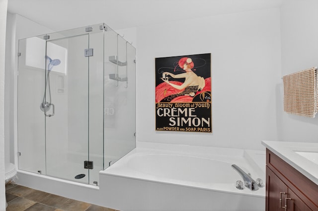 19349 Sabal Lake Dr Unit 5046, Boca Raton, FL 33434 - full bathroom featuring a shower stall, a garden tub, and vanity