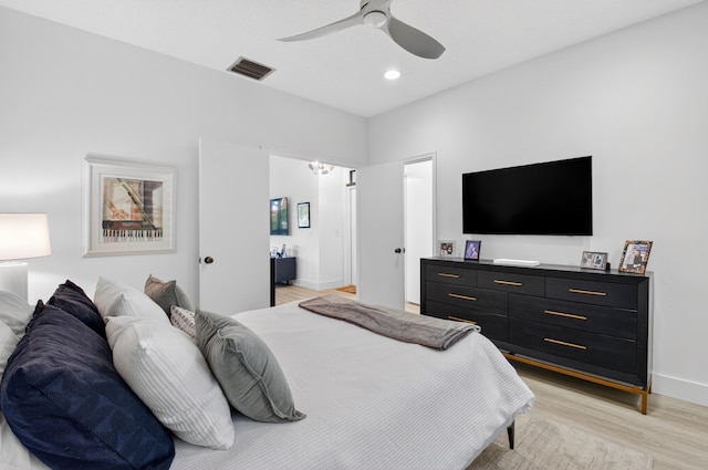 19349 Sabal Lake Dr Unit 5046, Boca Raton, FL 33434 - bedroom featuring light wood-type flooring, recessed lighting, and a ceiling fan