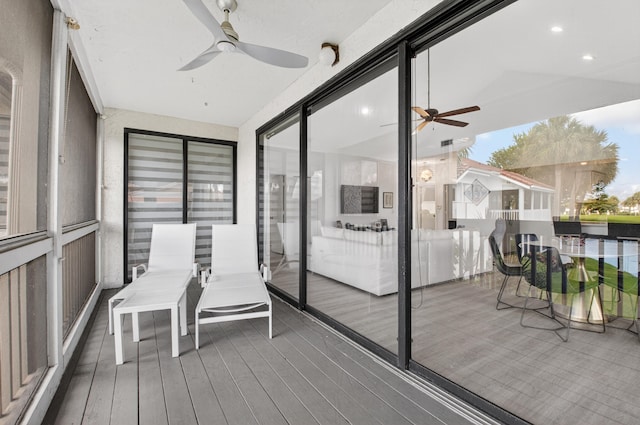 19349 Sabal Lake Dr Unit 5046, Boca Raton, FL 33434 - sunroom / solarium featuring ceiling fan, wood finished floors, recessed lighting, and a deck