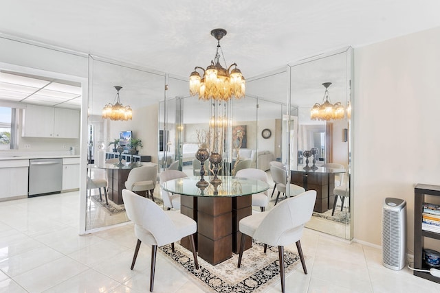 4100 Galt Ocean Dr Unit 302, Fort Lauderdale, FL 33308 - dining area featuring a chandelier and light tile patterned flooring