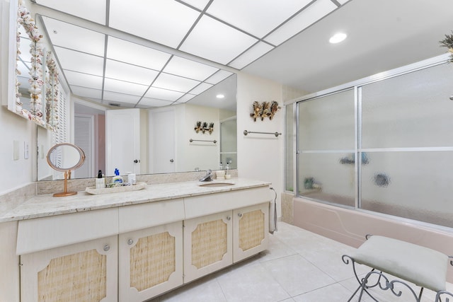 4100 Galt Ocean Dr Unit 302, Fort Lauderdale, FL 33308 - full bathroom with vanity, tile patterned flooring, enclosed tub / shower combo, and recessed lighting