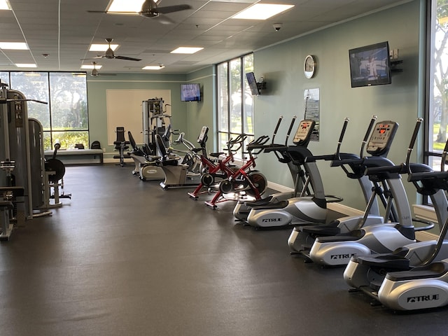 74 Normandy Unit B, Delray Beach, FL 33484 - workout area featuring a ceiling fan