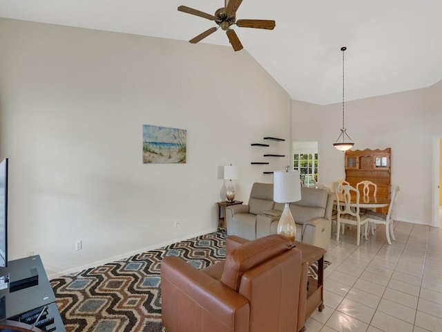 374 NW Sherry Ln, Port Saint Lucie, FL 34986 - living area featuring a ceiling fan and high vaulted ceiling