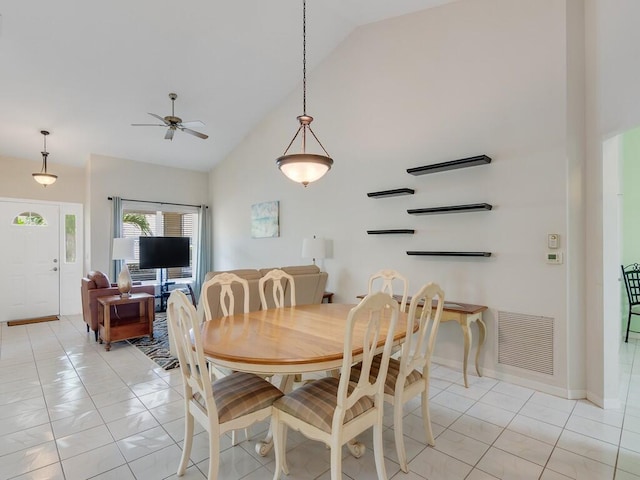 374 NW Sherry Ln, Port Saint Lucie, FL 34986 - dining room with a ceiling fan and high vaulted ceiling