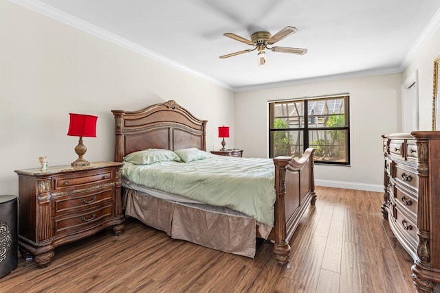 7800 Texas Trl, Boca Raton, FL 33487 - bedroom with dark wood-style floors, crown molding, and ceiling fan