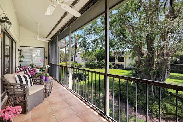 6890 Willow Wood Dr Unit 206, Boca Raton, FL 33434 - sunroom / solarium with a ceiling fan and vaulted ceiling