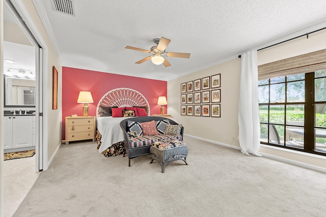 11265 Bannock Ave Unit 5, Boynton Beach, FL 33437 - bedroom featuring ornamental molding, a textured ceiling, carpet, and a ceiling fan