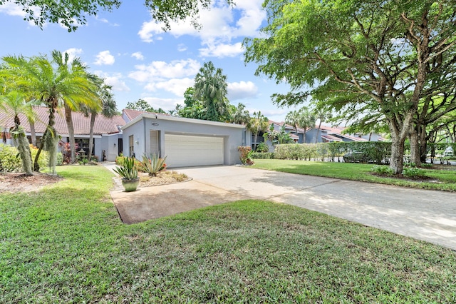 11265 Bannock Ave Unit 5, Boynton Beach, FL 33437 - view of front of property featuring stucco siding, concrete driveway, a garage, and a front yard
