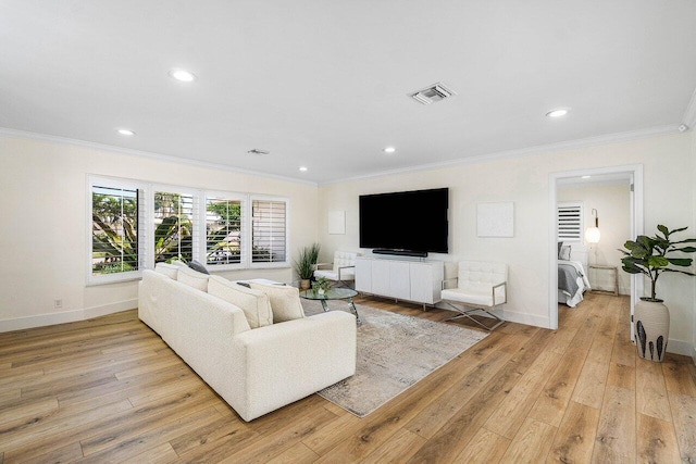 881 Elderberry Way, Boca Raton, FL 33486 - living area with ornamental molding, recessed lighting, and light wood-type flooring