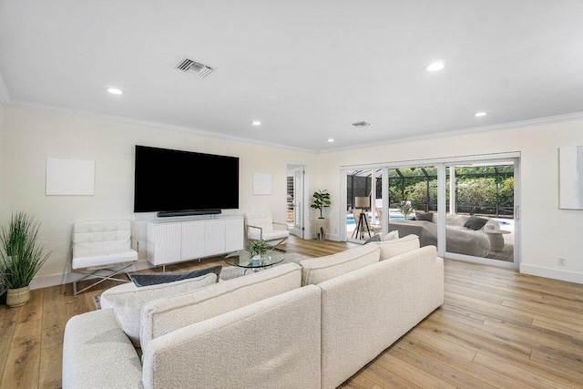 881 Elderberry Way, Boca Raton, FL 33486 - living room featuring ornamental molding, light wood-type flooring, and recessed lighting