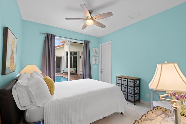 7200 NW Turtle Walk, Boca Raton, FL 33487 - bedroom with access to exterior and a ceiling fan