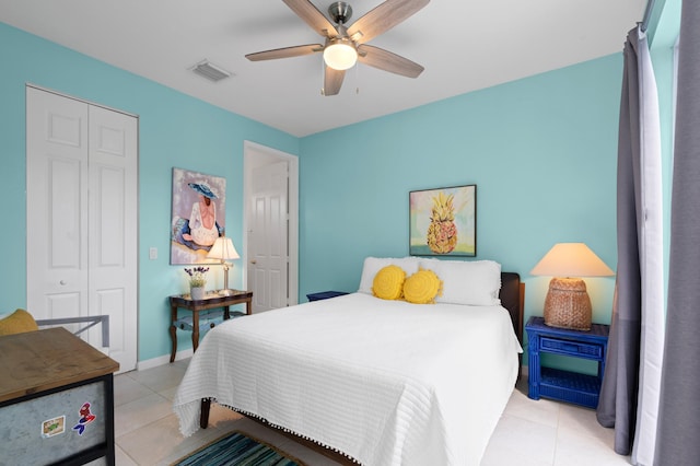 7200 NW Turtle Walk, Boca Raton, FL 33487 - bedroom featuring a closet, light tile patterned floors, and a ceiling fan