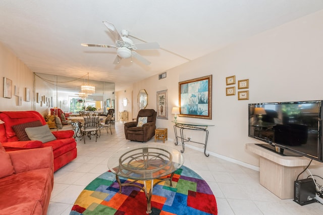 230 NE 26th Ave Unit 213, Boynton Beach, FL 33435 - living room with a ceiling fan and light tile patterned flooring