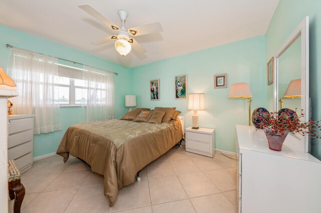 230 NE 26th Ave Unit 213, Boynton Beach, FL 33435 - bedroom featuring light tile patterned floors, a closet, a ceiling fan, and ensuite bathroom