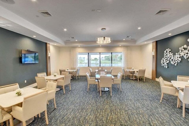 14929 Three Ponds Trl, Delray Beach, FL 33446 - carpeted dining room with recessed lighting and a tray ceiling