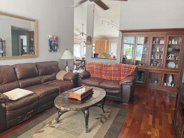 1131 SW 87th Ave, Pembroke Pines, FL 33025 - living area with ceiling fan, wood finished floors, and a high ceiling