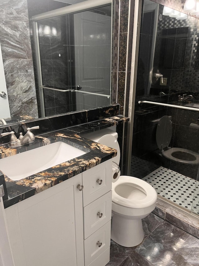 9467 Boca Cove Cir Unit 804, Boca Raton, FL 33428 - full bath featuring vanity, a shower stall, and marble finish flooring